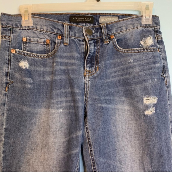 Aeropostale Boyfriend medium wash distressed mid rise relaxed baggy ankle jean 4 - Picture 4 of 9